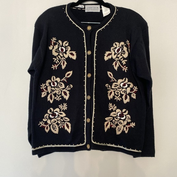Jantzen Sweaters - Vintage Jantzen Cottagecore Hand-Embroidered Button Sweater Women's M Timeless